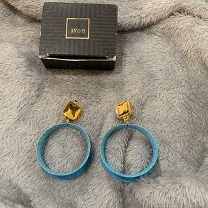 Avon Vintage Turquoise Marble Mosaic Clip On Earrings New In Box